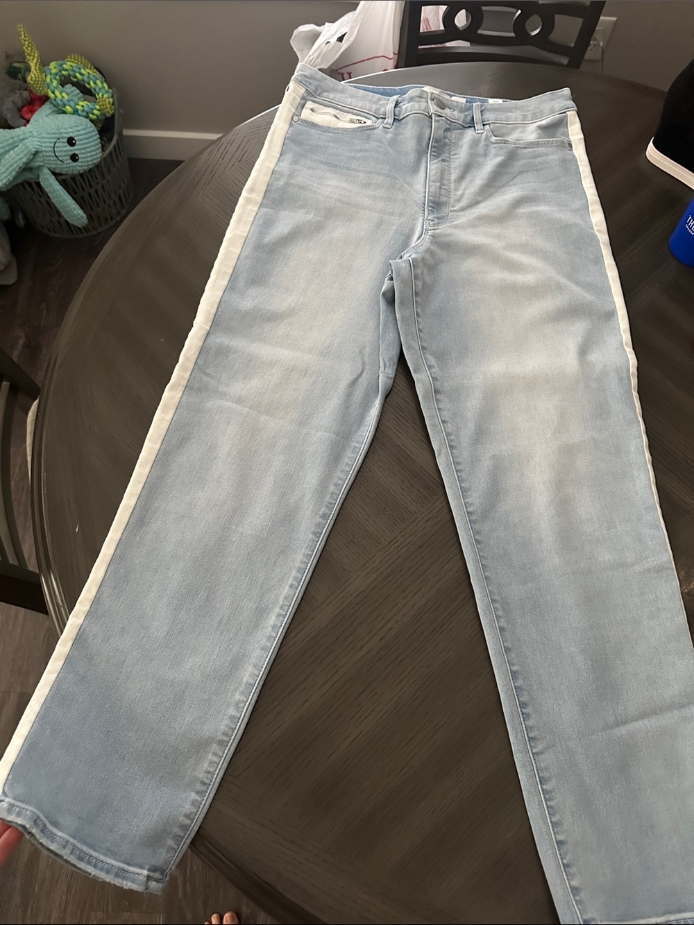 Athleta Light Blue Jeans with White Side Stripe Boot Cut